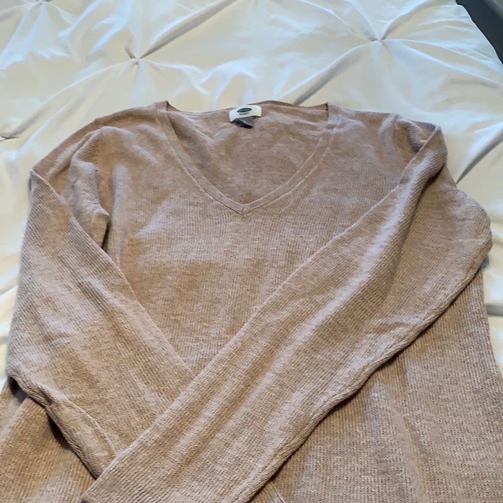 V neck taupe color light weight sweater
